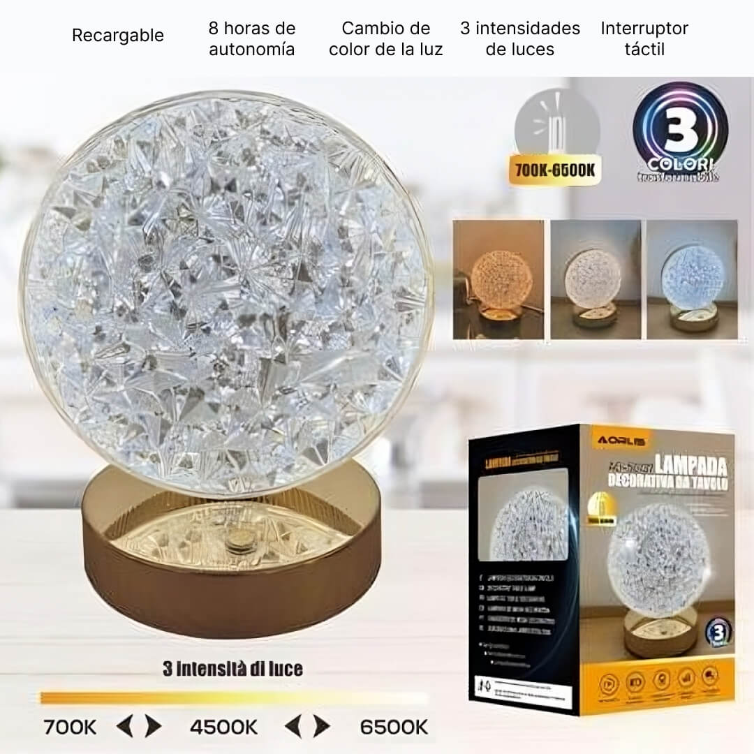 Lámpara de cristal, lámpara de mesa de cristal decorativa con luz