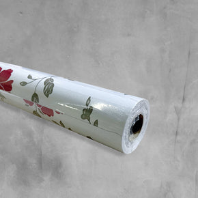 Rollo Papel Autoadhesivo Blanco con Flores Rojas 45cm x 10m